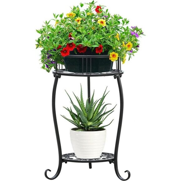 Potted Plant Stand 2 Tier Metal Flower Pot Stand Anti-Rust Heavy Duty Plant Hold